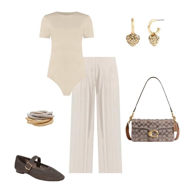 Affordable quiet luxury essentials including a ribbed tank, minimalist jewelry, and neutral accessories.