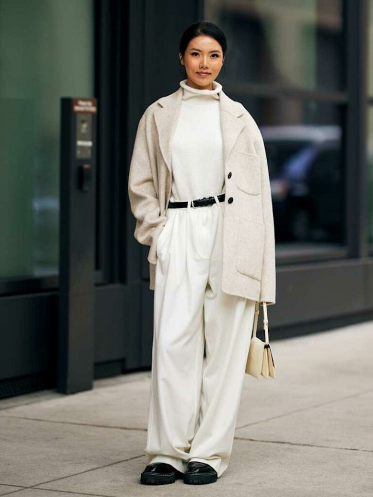 Woman wearing an expensive-looking outfit made with affordable fashion pieces under $30.