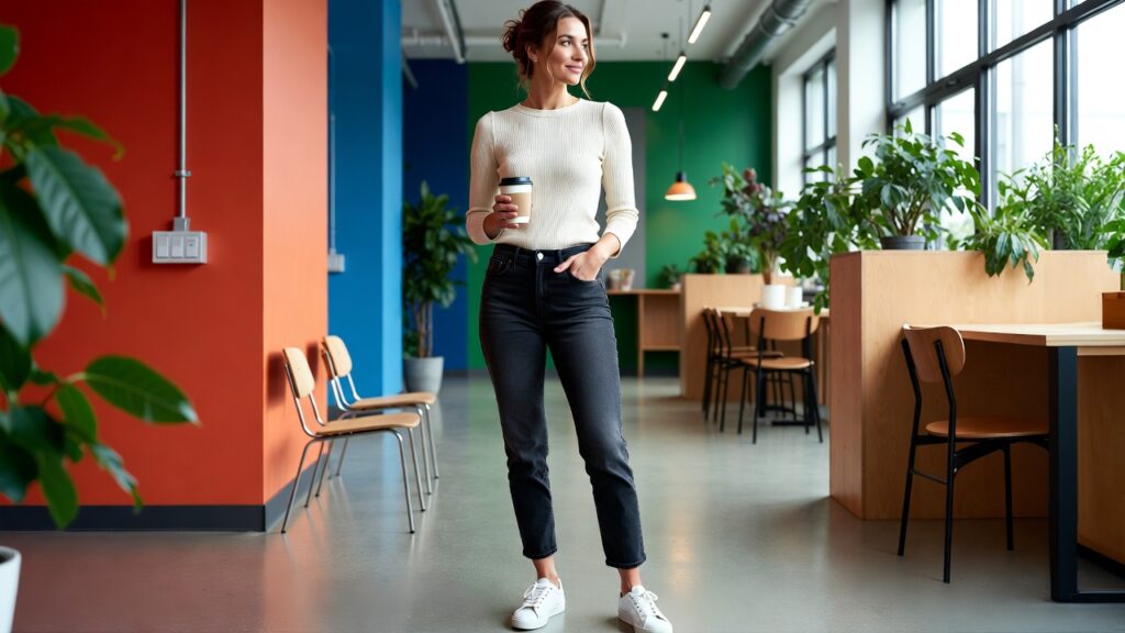 Casual Friday: Great Jeans + Elevated Top + Leather Sneaker
