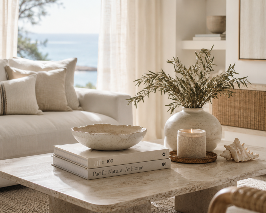 Coastal and organic coffee table styling