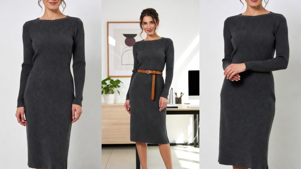 Knit Column Dress + Leather Belt + Low Heels