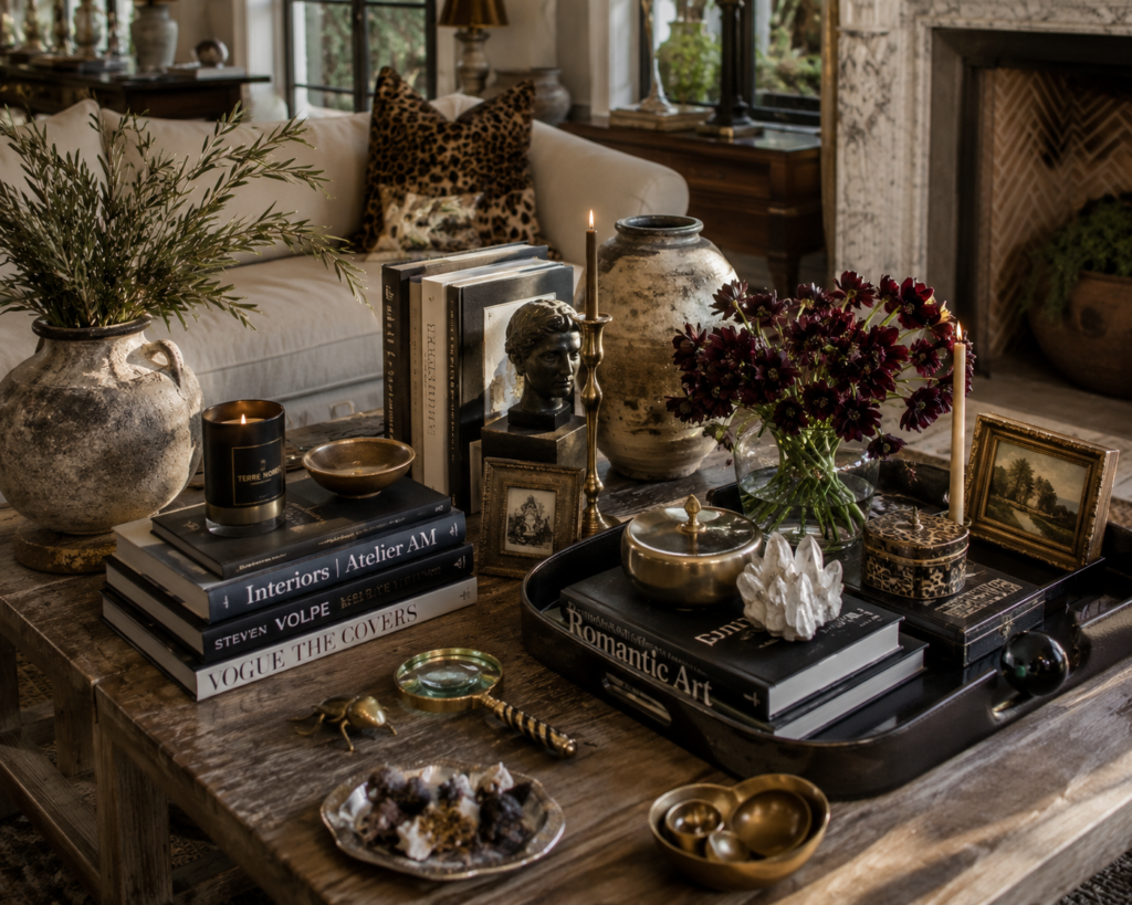 Maximalist and eclectic coffee table