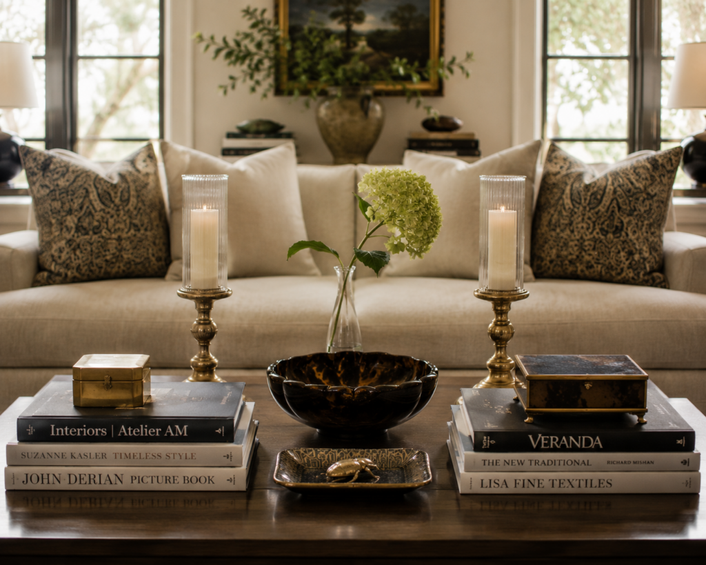 Modern traditional coffee table styling ideas