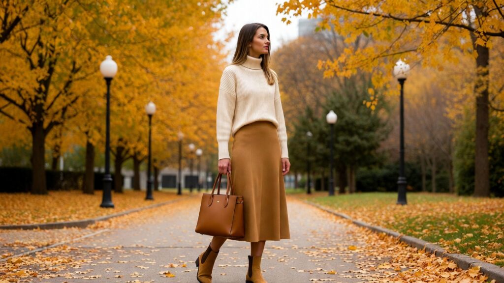 Turtleneck + Tailored Skirt + Ankle Boots