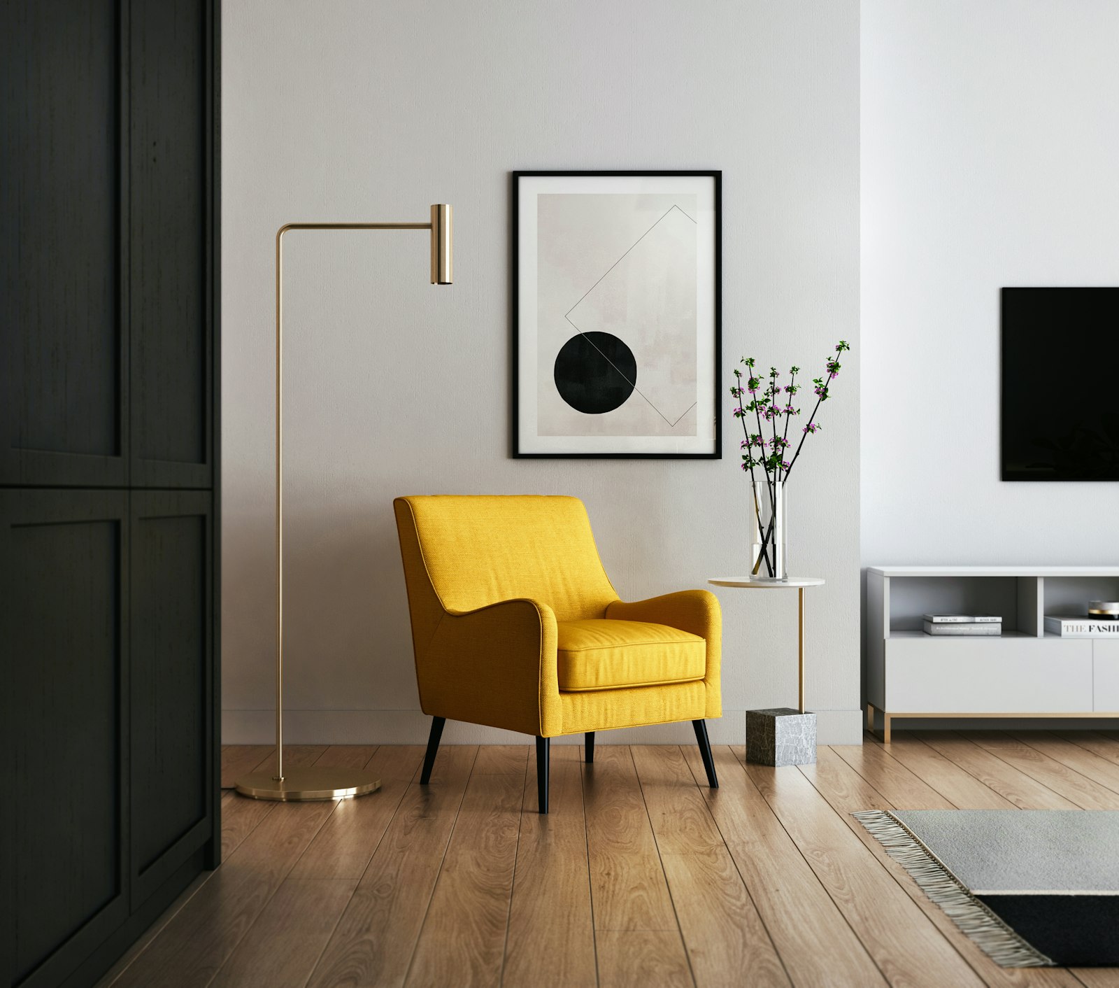 Multifunctional furniture styled beautifully in a living room, including a storage ottoman doubling as a coffee table