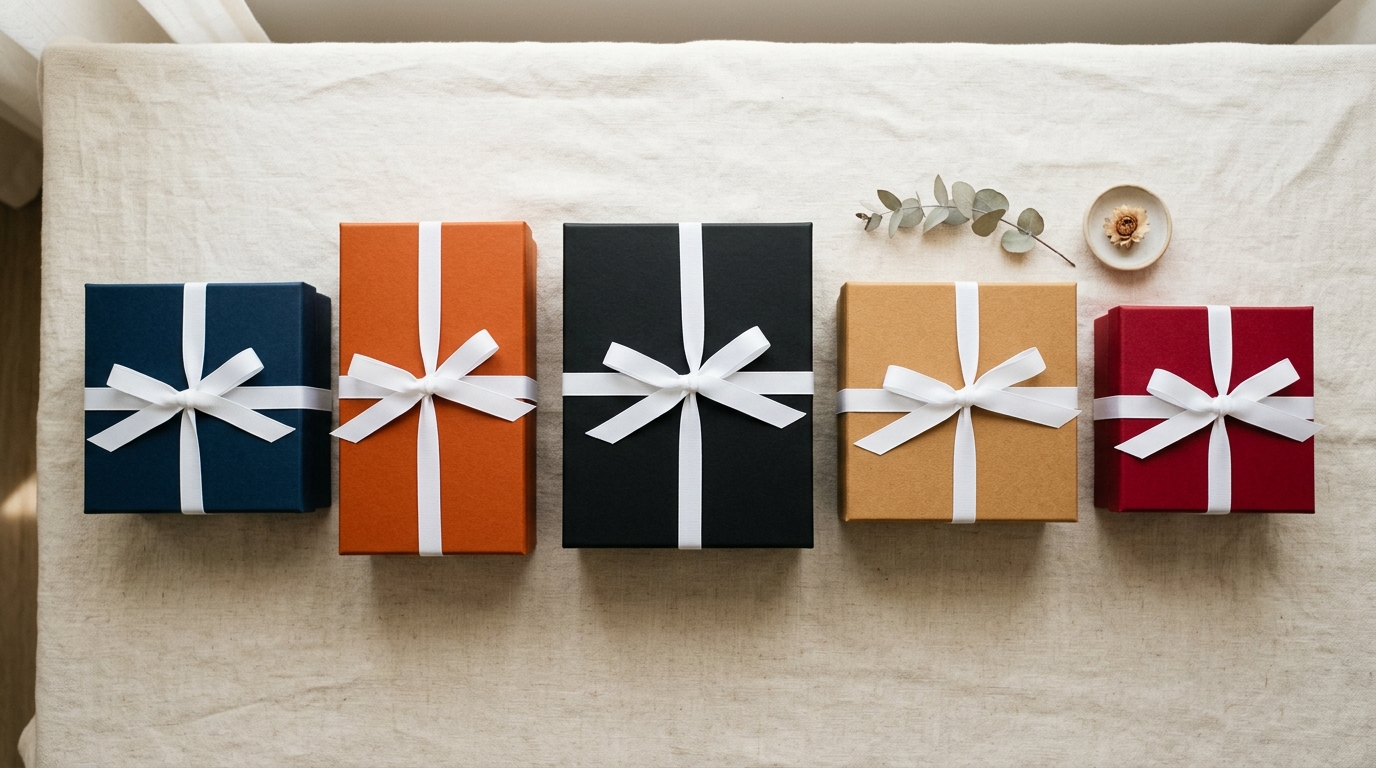 Luxury gifts over $1500 designer brand gift boxes flat lay