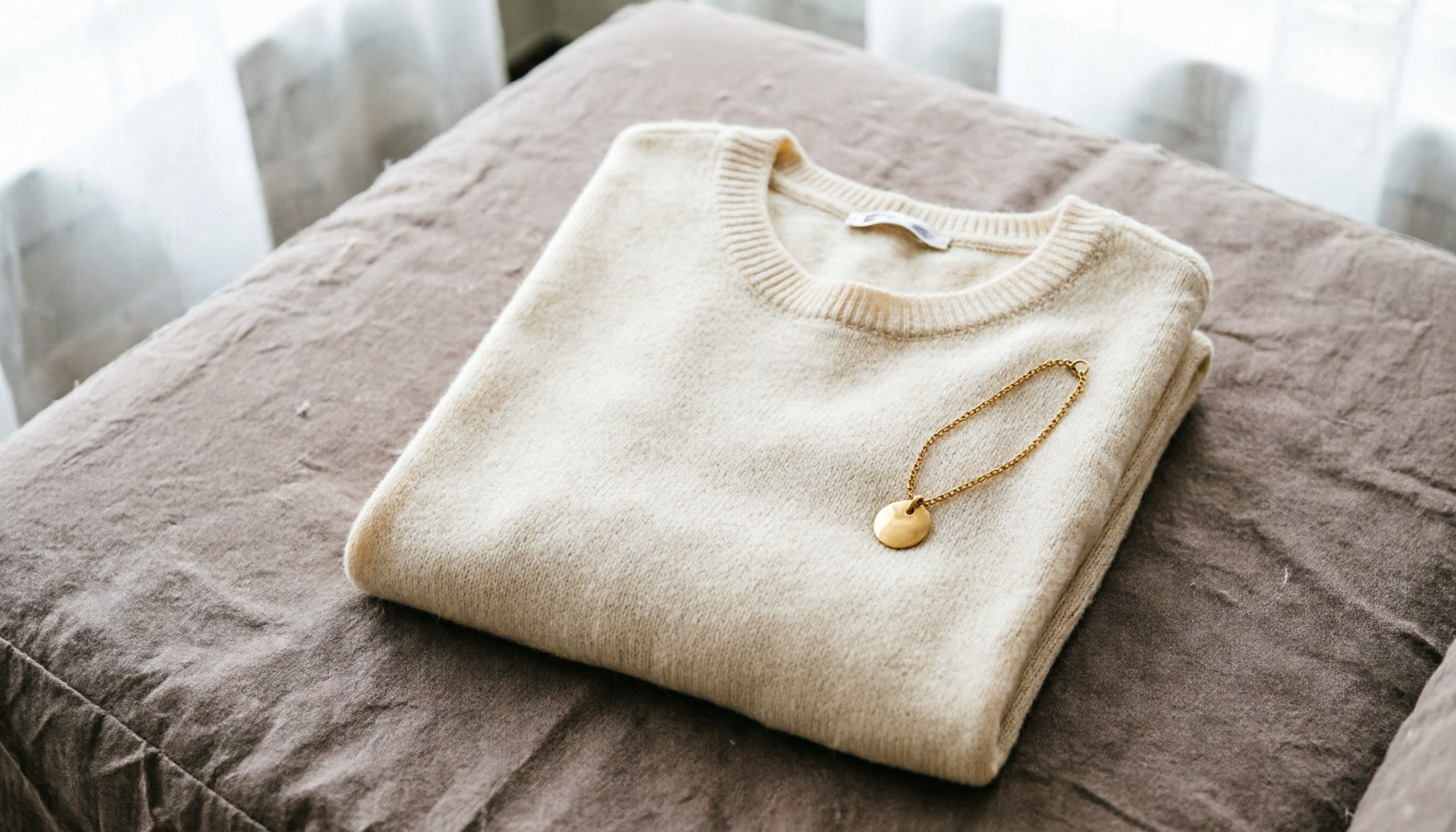 Where to buy quality sweaters under $50 — folded knit sweater flat lay.