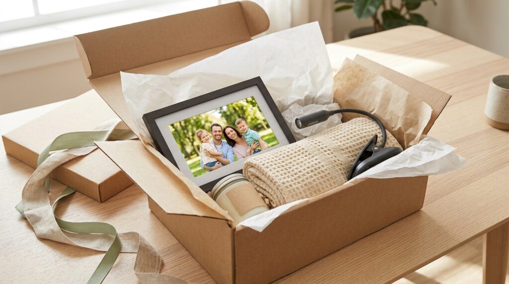 Amazon gifts for women who have everything: photo frame, throw and candle
